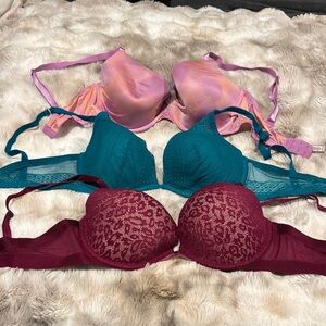 Victoria’s Secret - BundlElegant Women's Lace Bra Set - Pink, Teal, and Burgundy